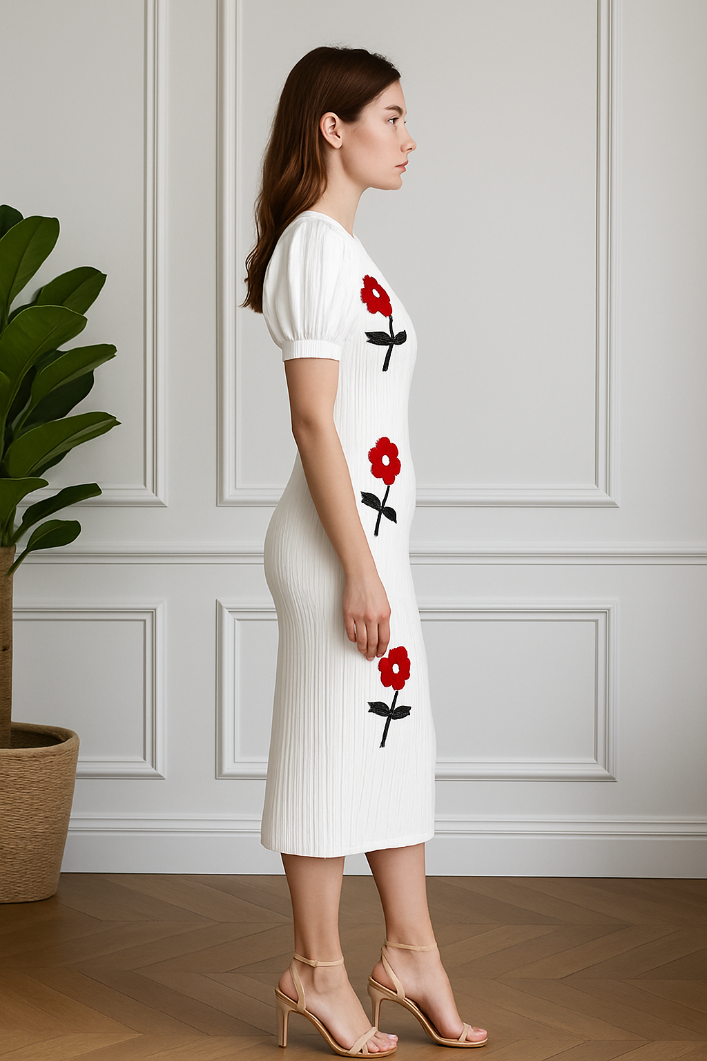 Red Flower Midi Dress